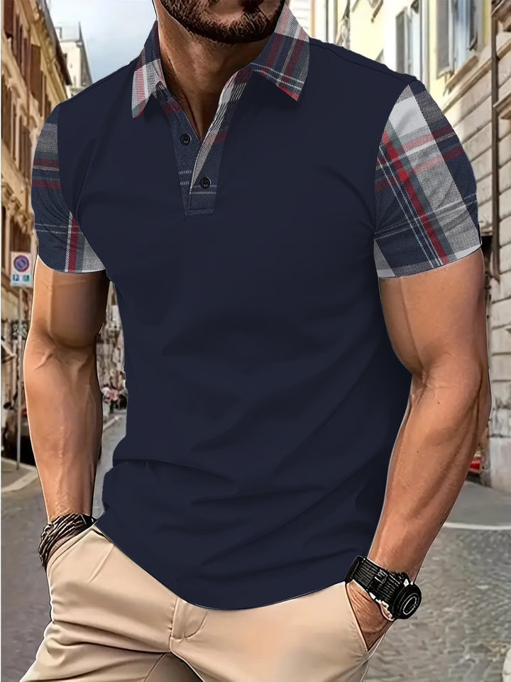 Herren Polo-T-Shirt mit karierter Kragen- und Ärmelgestaltung Echoarchiv