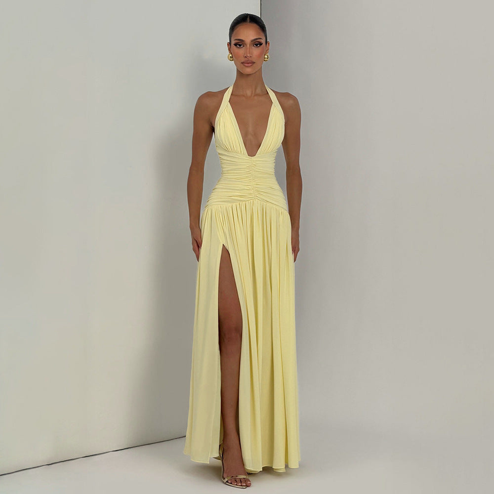 Damen Maxikleid mit tiefem V-Ausschnitt und figurbetonter Raffung Echo Archiv