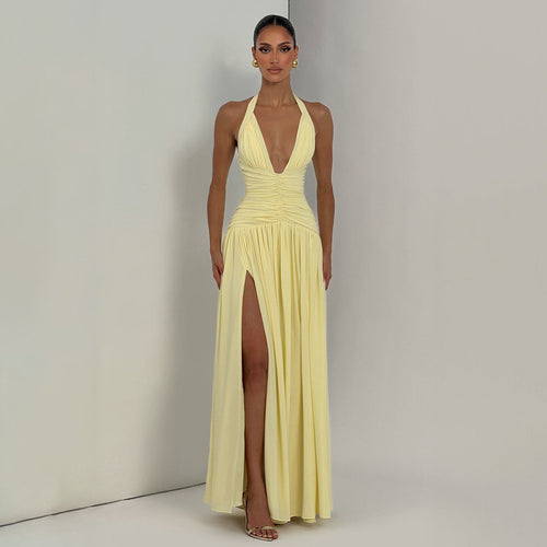 Damen Maxikleid mit tiefem V-Ausschnitt und figurbetonter Raffung Echo Archiv