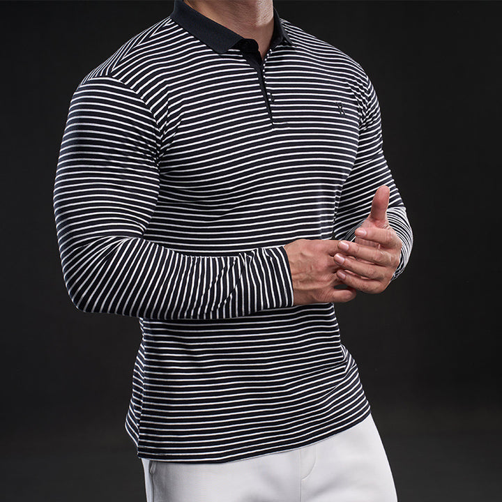 Herren Langarm Poloshirt mit feinen Streifen Echoarchiv