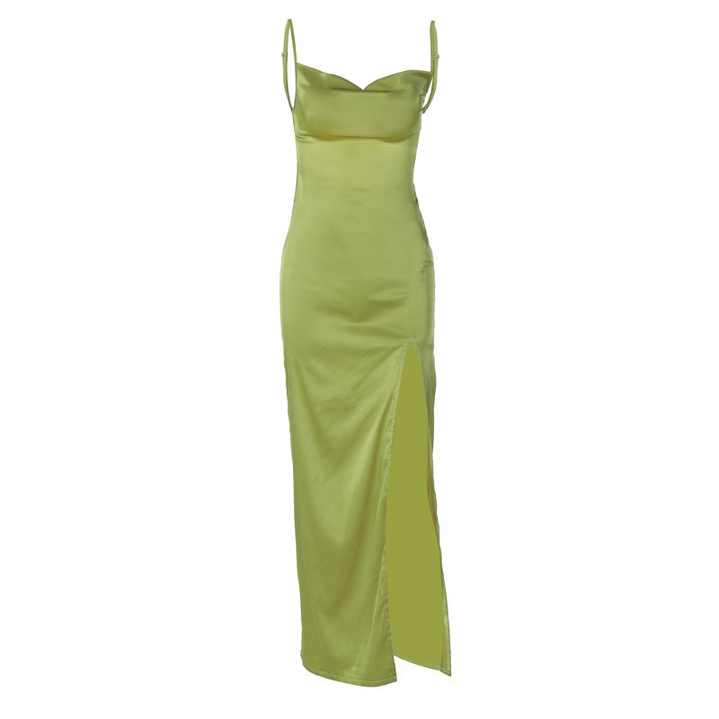 Damen Elegantes Maxikleid mit tiefem Spaghetti-Träger-Ausschnitt und seitlichem Schlitz Echo Archiv