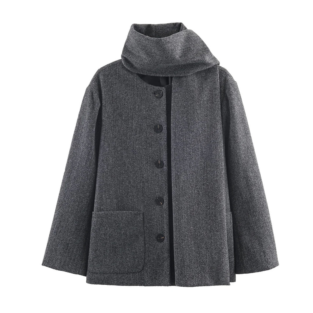 Damen boxy Wollmix-Jacke mit voluminösem Schlauchkragen und aufgesetzter Fronttasche – Célinea