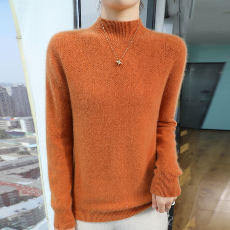Damen Schlanker minimalistischer Stehkragen-Feinstrickpullover mit geripptem Hals Echoarchiv