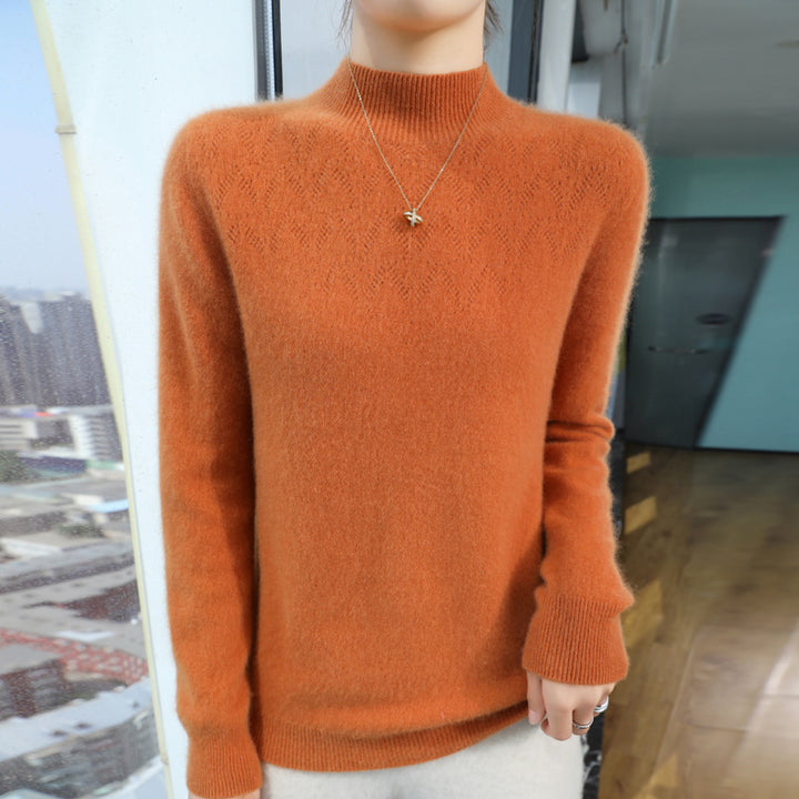 Damen Schlanker minimalistischer Stehkragen-Feinstrickpullover mit geripptem Hals Echoarchiv