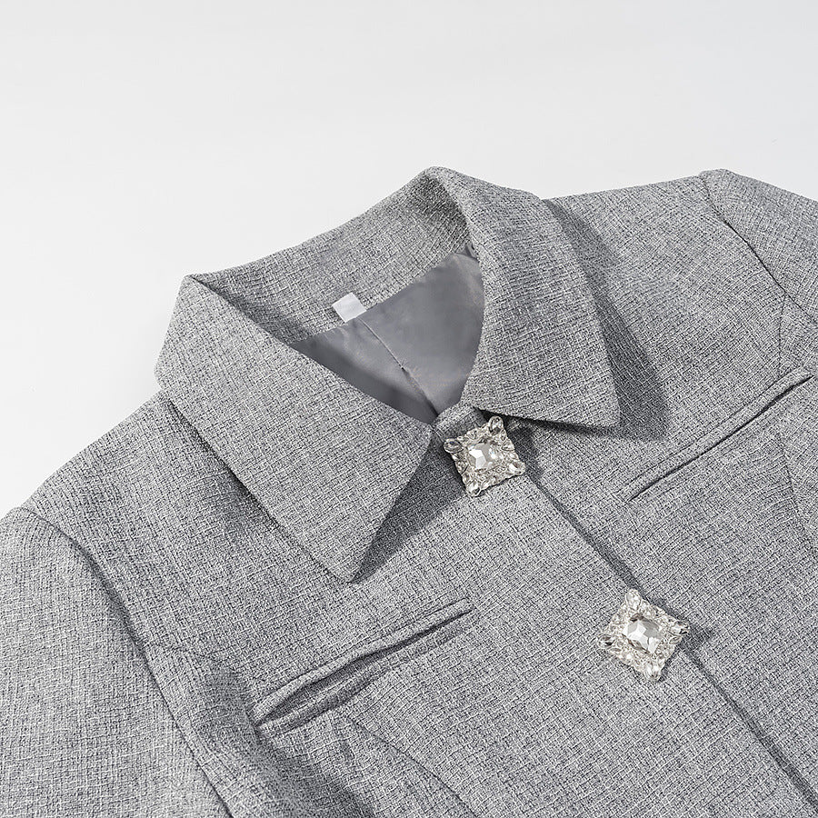Damen Elegantes zweiteiliges Wollmisch-Kostüm mit tailliertem Kurzblazer und ausgestelltem Midirock Echo Archiv