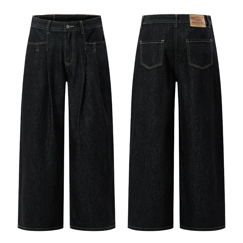 Damen High‑Waist Plissée-Denim-Palazzohose mit ultrabreitem Bein und verlängertem Saum Echo Archiv