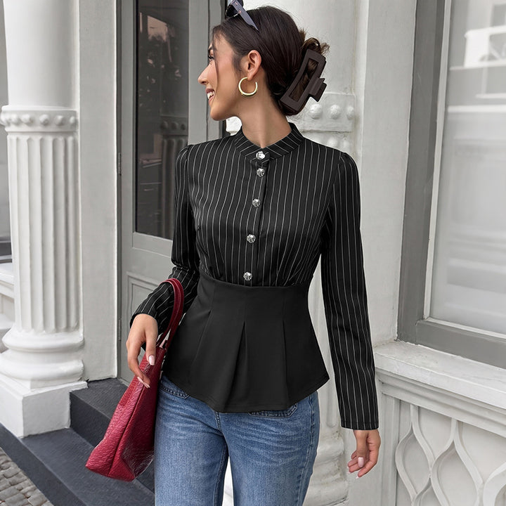Damen Modische Bluse mit Stehkragen und Plisseedetail Echo Archiv