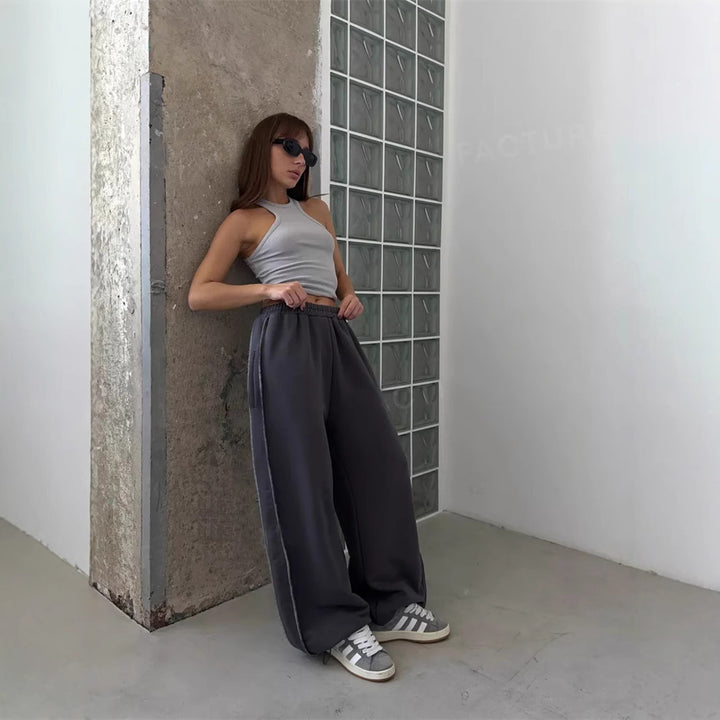 Damen locker sitzende High-Waist Sweatpants mit weitem Bein und elastischem Bund – Avérine
