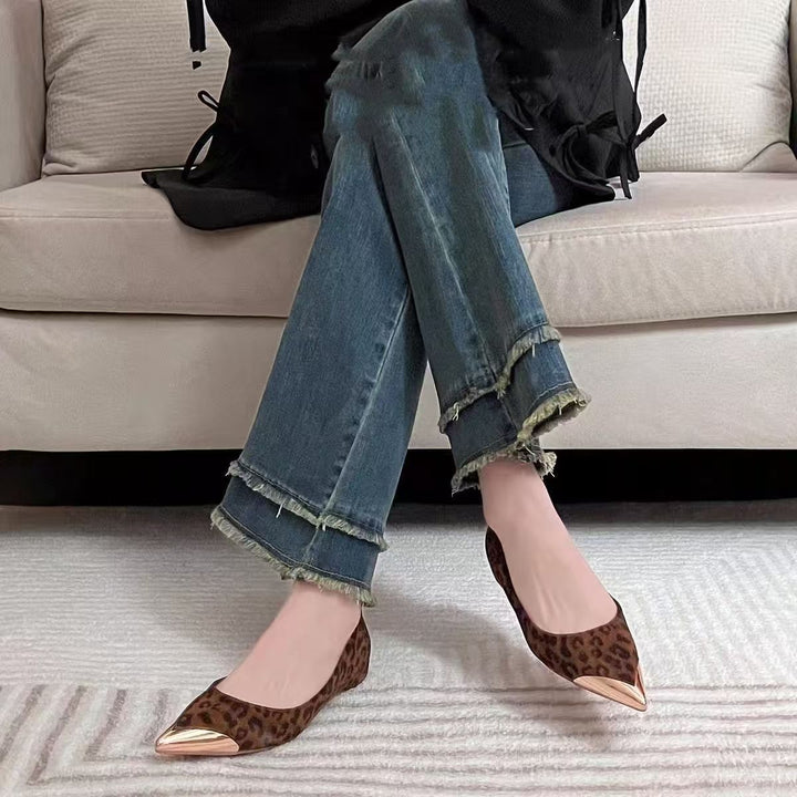 Damen Spitz zulaufende Ballerinas mit Leoprint und metallischer Kappenspitze Echo Archiv