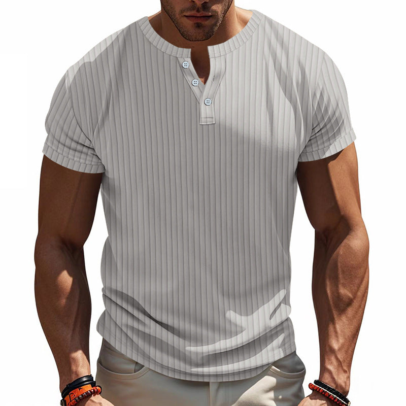 Herren Kurzarm-Henley-T-Shirt mit strukturiertem Design Echoarchiv