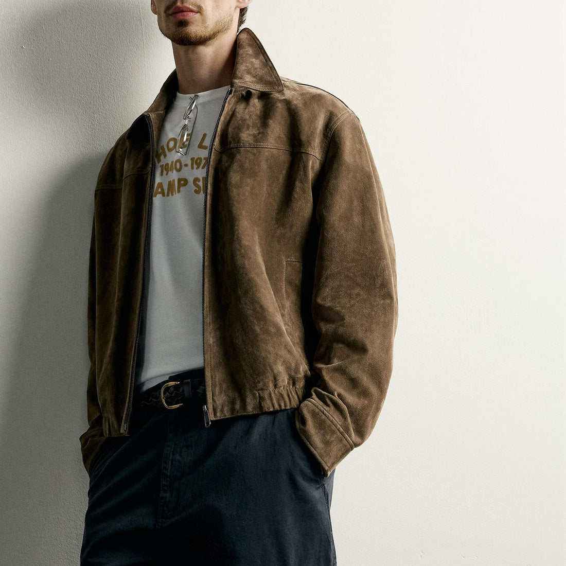 Herren Kurzblouson aus veloursiertem Wildleder mit Hemdkragen Echo Archiv