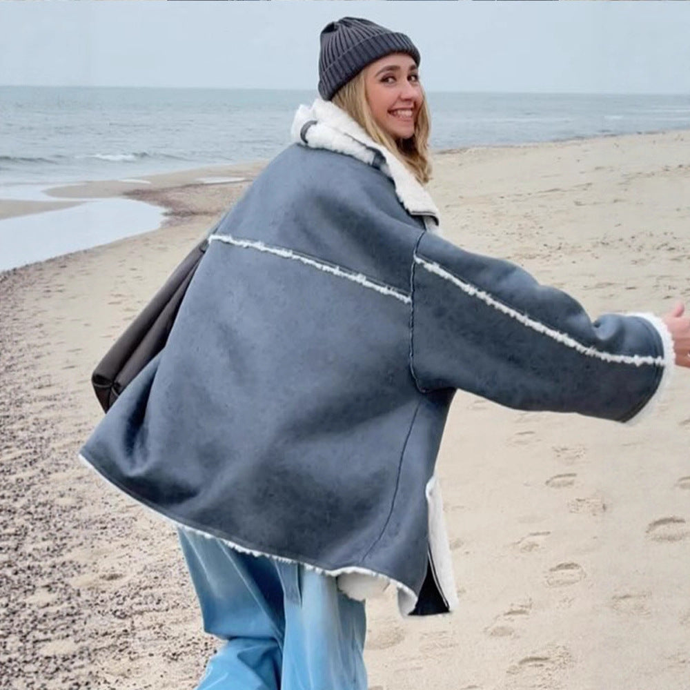 Damen Oversize Pilotjacke im Vintage-Look mit Sherpa‑Futter und Kontrastbesätzen Echoarchiv