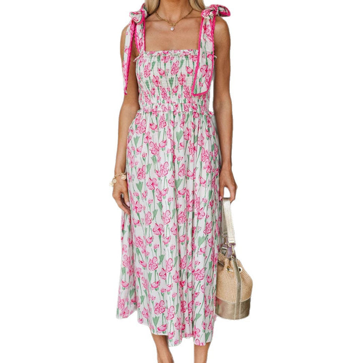Damen Sommerkleid mit Raffung und schulterlangen Bindebändern Echo Archiv