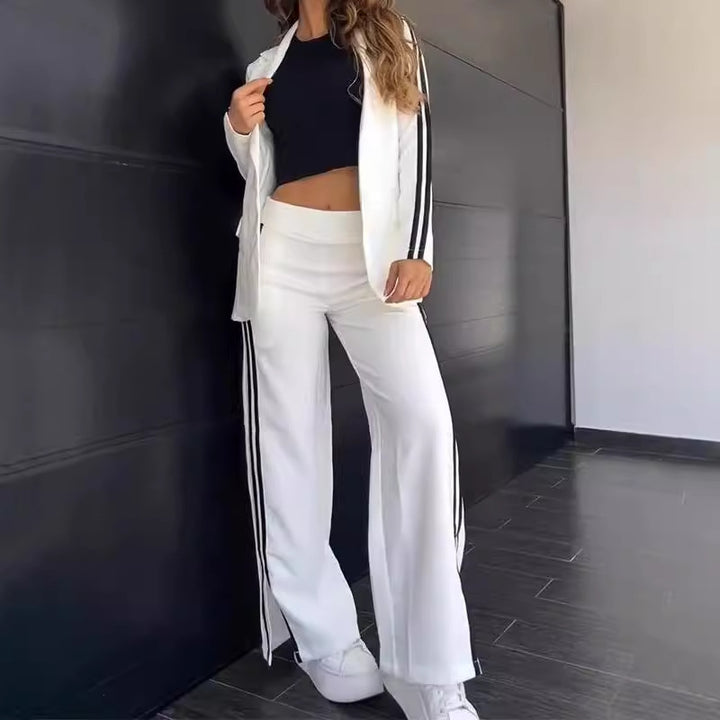 Damen nan sportlich-elegantes Zweiteiler-Blazer-Set mit tailliertem Blazer und weitem Jogginghosen‑Schnitt samt Seitenstreifen Echo Archiv