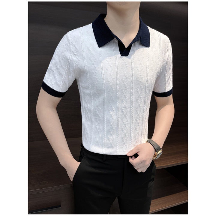Herren Elegantes Strickpolo mit Kontrastkragen Echo Archiv