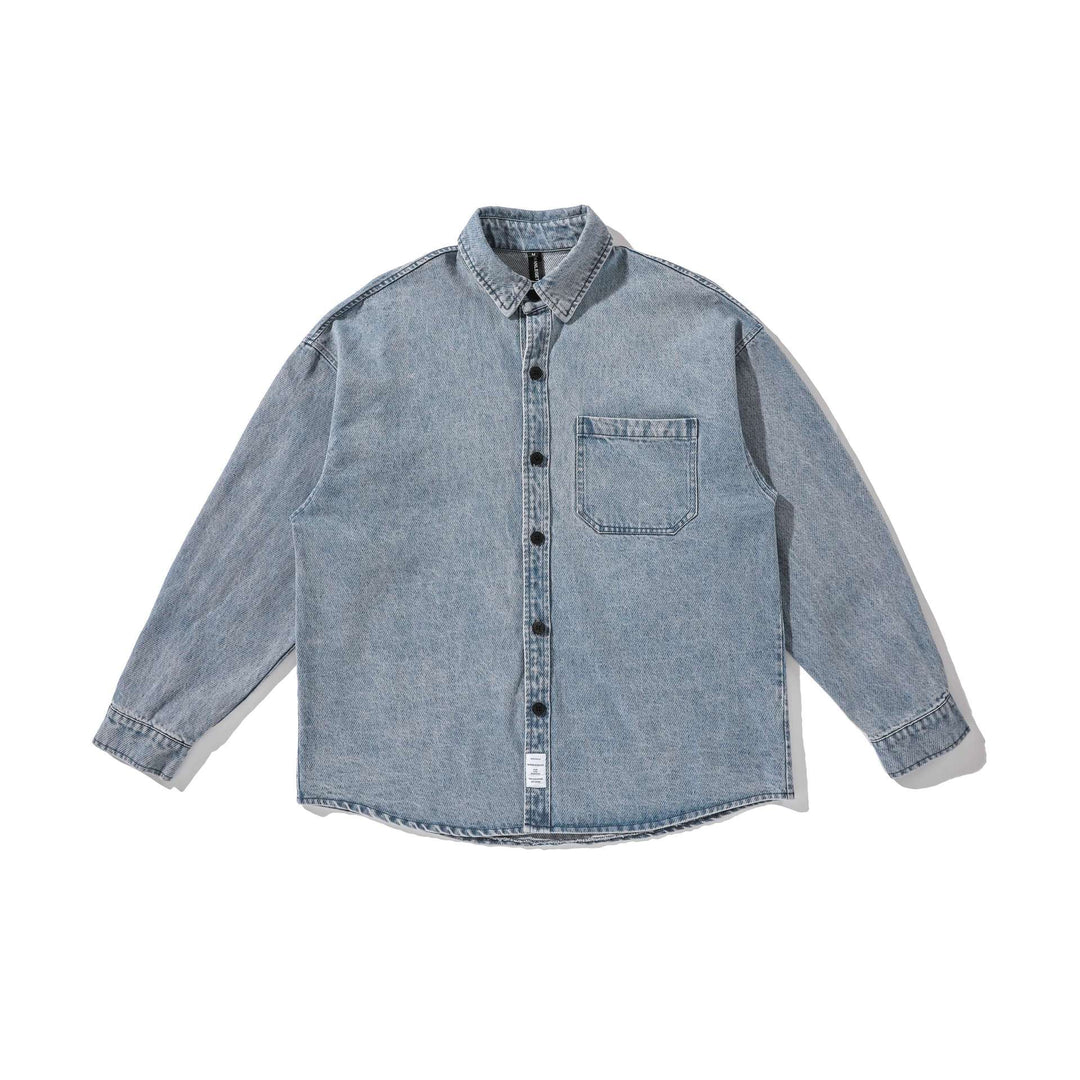 Herren Overshirt aus gewaschenem Denim mit abgerundetem Saum Echoarchiv