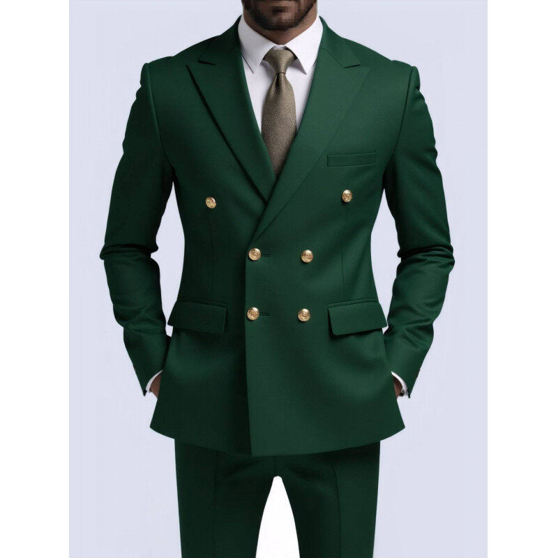 Herren nan doppelreihiger Slim-Fit Anzug mit goldenen Zierknöpfen und schmaler Businesshose Echo Archiv