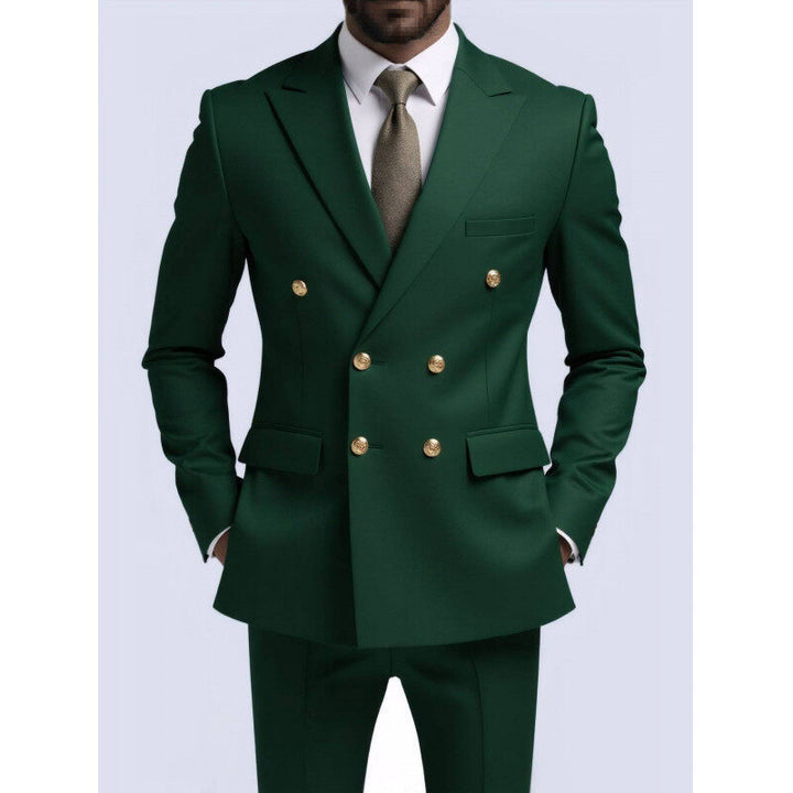 Herren nan doppelreihiger Slim-Fit Anzug mit goldenen Zierknöpfen und schmaler Businesshose Echo Archiv