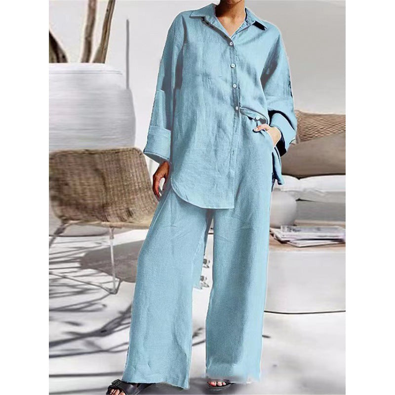 Damen Leinen-Lounge-Set mit weitem Hemd und Palazzo-Hose Echo Archiv