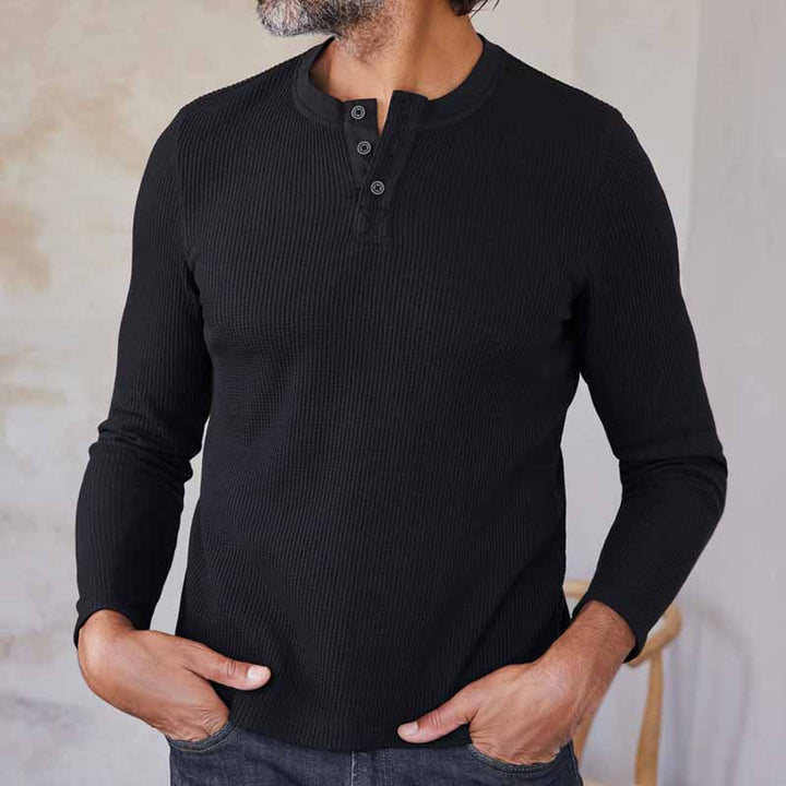 Herren Langärmeliges Waffelstrick-Henleyshirt aus Thermo-Baumwollmix Echoarchiv