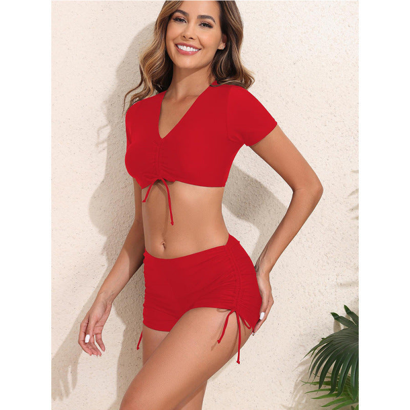 Damen Sportliches Crop-Top Badeanzug mit Raffung Echo Archiv