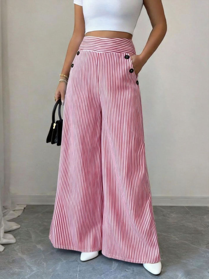 Damen nan hochgeschnittene Palazzo-Hose mit maritimen Knopfdetails und weitem Bein Echo Archiv