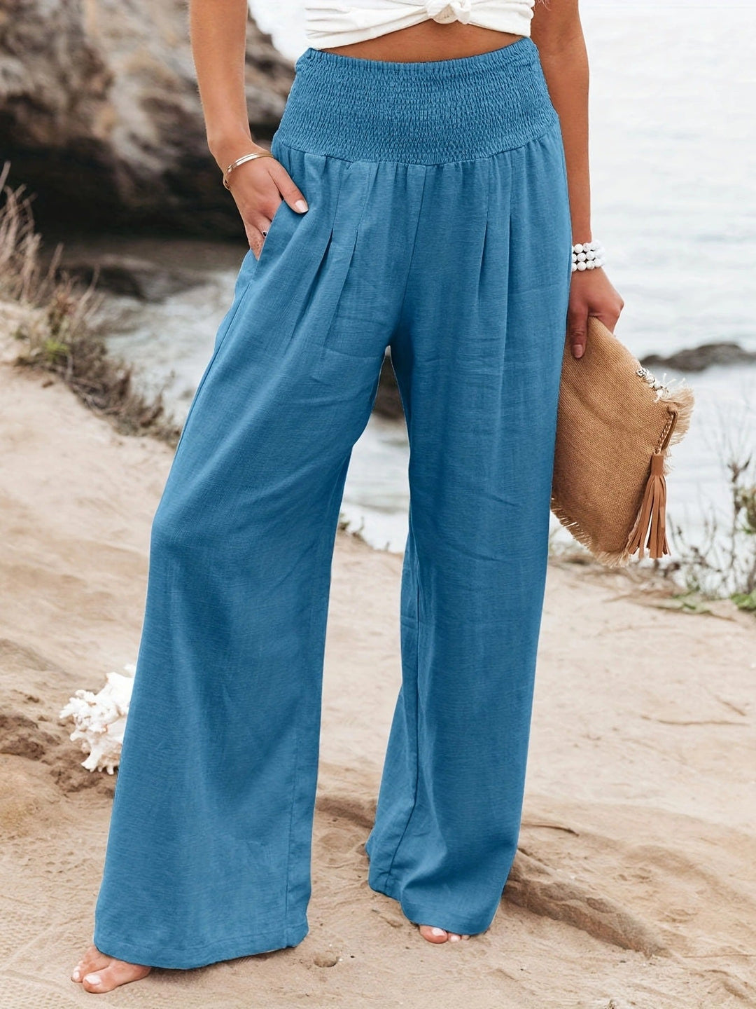 Damen weite Leinenhose mit elastischem Bund Echoarchiv