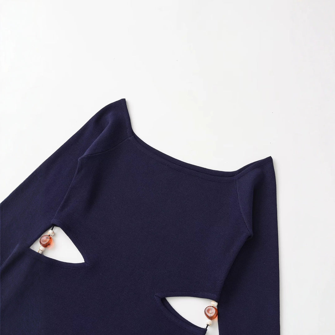 Damen Langarmshirt mit seitlichen Taillen-Aussparungen und Perlenbesatz Echo Archiv