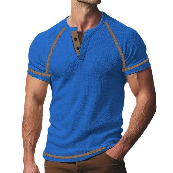 Herren Kurzarm-Henley-Shirt mit strukturiertem Gewebe und modischer Knopfleiste Echoarchiv