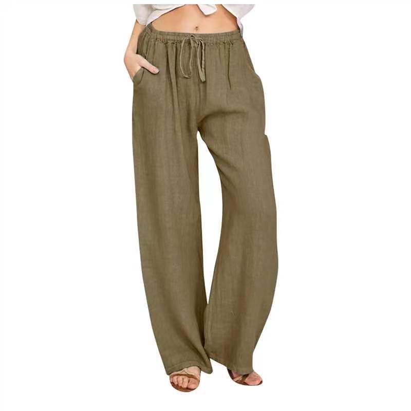 Damen nan weite Leinenhose mit Tunnelzug, hoher Bund und praktischen Seitentaschen Echo Archiv