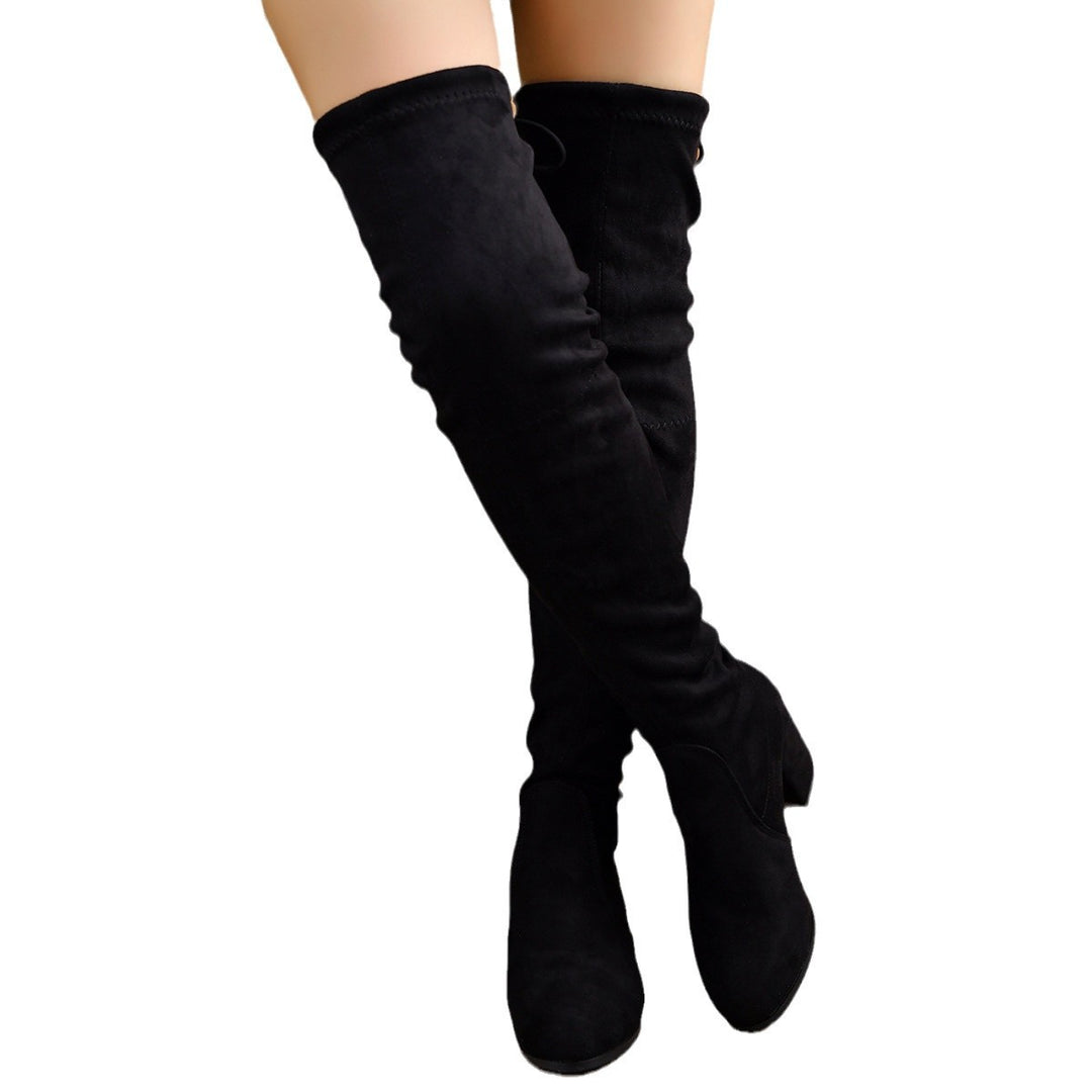 Damen Stretch Overknee Stiefel mit elastischem Schaft und mittlerem Blockabsatz Echoarchiv