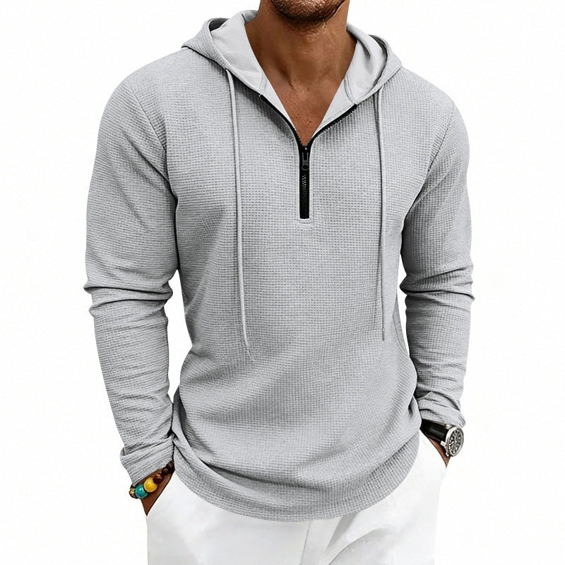 Herren Lässiges Waffelstruktur-Hoodie mit halbem Reißverschluss und Kapuze Echoarchiv