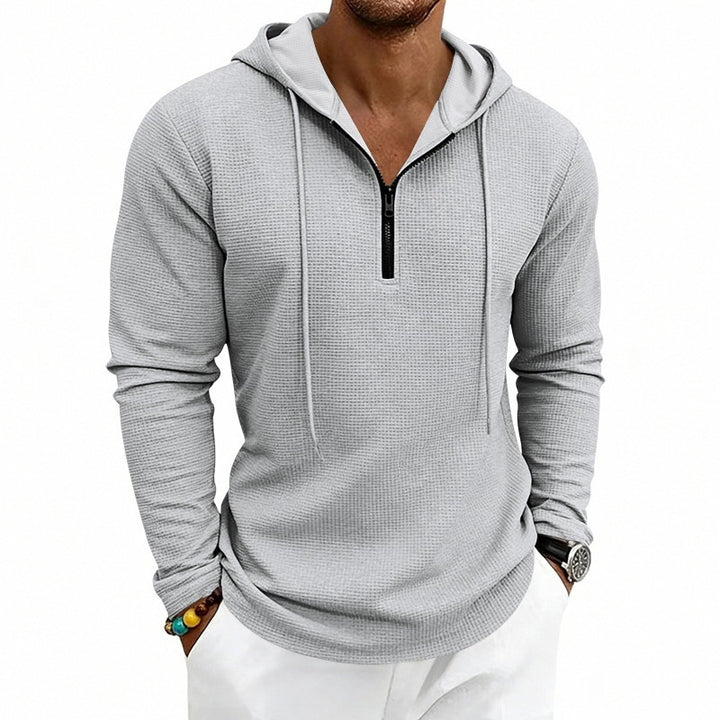 Herren Lässiges Waffelstruktur-Hoodie mit halbem Reißverschluss und Kapuze Echoarchiv