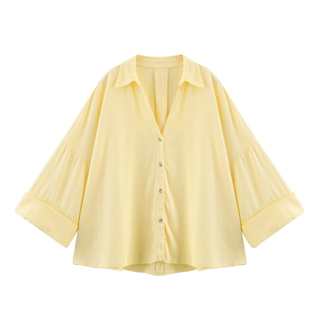 Damen nan oversized Streifen-Hemdbluse mit überschnittener Schulter, 3/4-Ärmel und verlängertem Rückensaum Echo Archiv