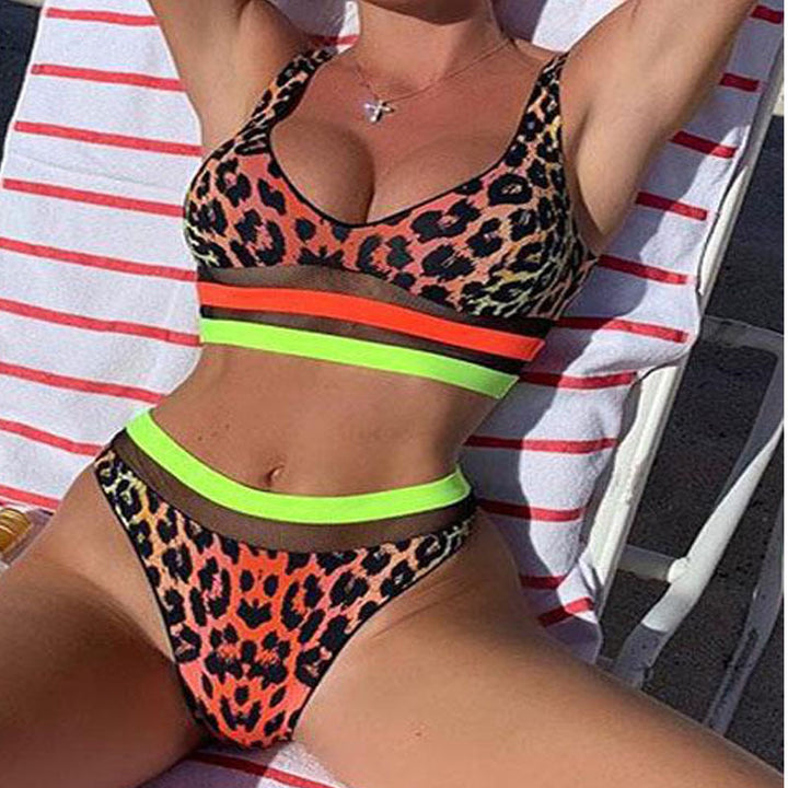 Damen Sportliches Bikini-Set mit hohem Bund und modischem Muster Echo Archiv