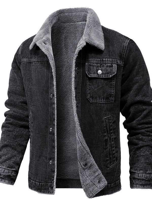 Herren Sherpa-gefütterte Denimjacke mit Teddyfutter und Brusttasche Echoarchiv