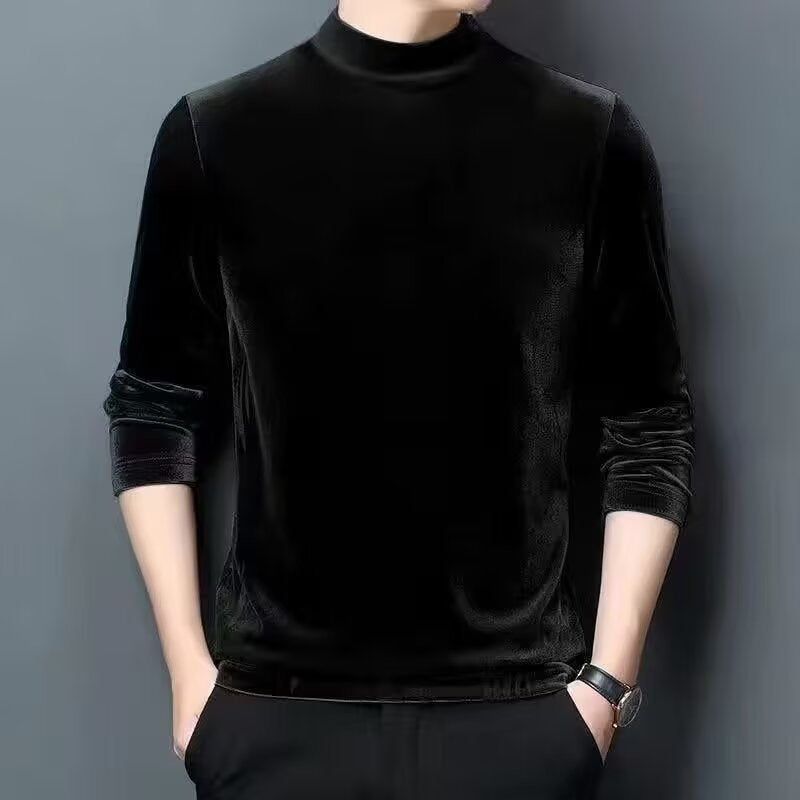 Herren Feiner Samt-Halbrollkragenpullover Slim-Fit Echoarchiv
