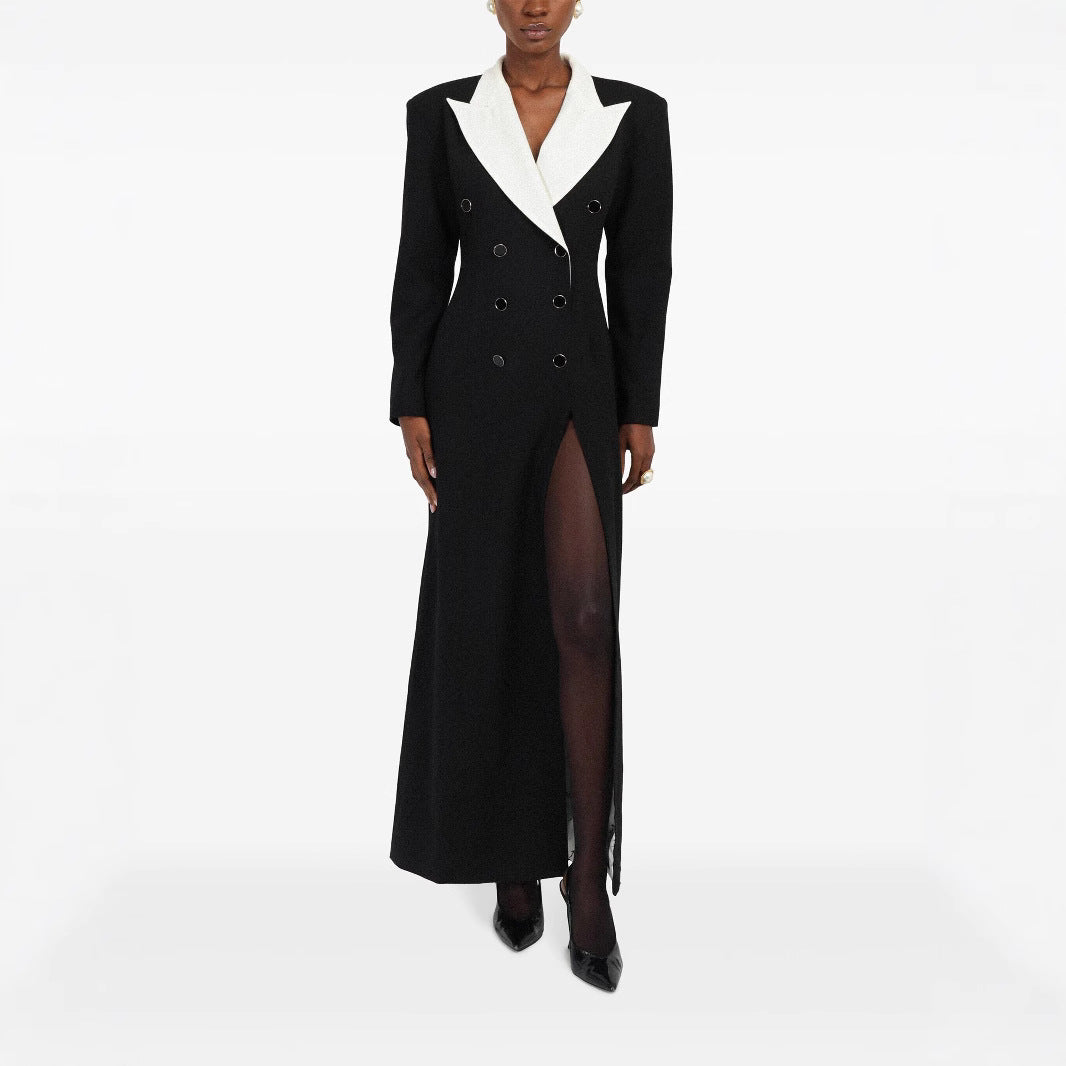 Damen Doppelreihiges Longblazer-Kleid mit taillierter Silhouette und Kontrastrevers Echoarchiv