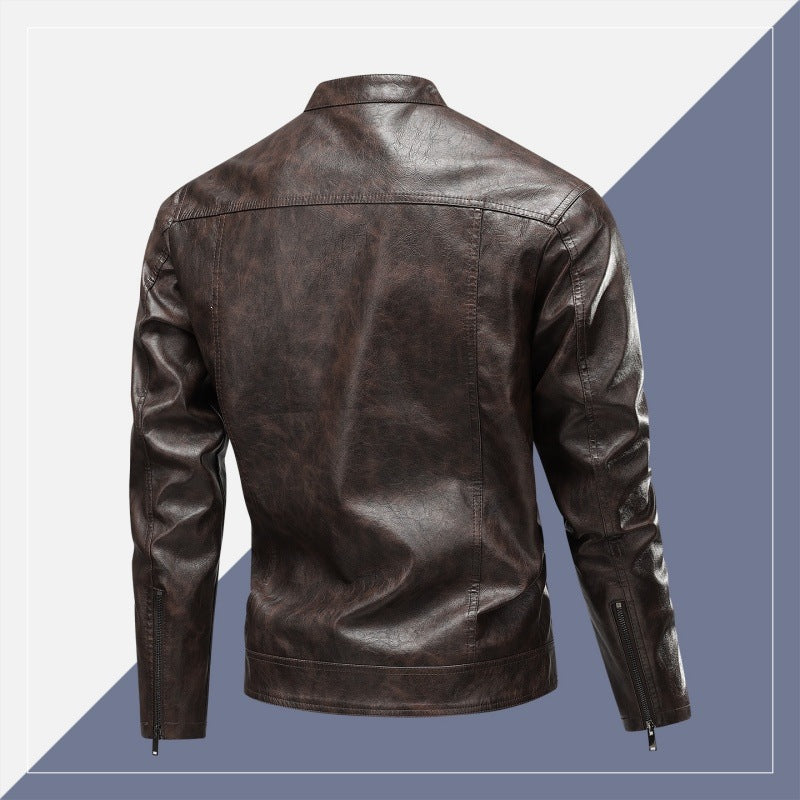 Herren Kunstleder-Bikerjacke mit Stehkragen, diagonalem Brustzipper & schmaler Silhouette Echoarchiv