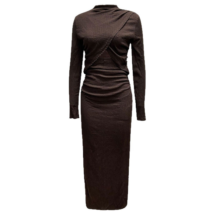 Damen geripptes Maxikleid mit gedrehtem Vorderteil Cut-Out taillierter Raffung und hohem Seitenschlitz – Valéora