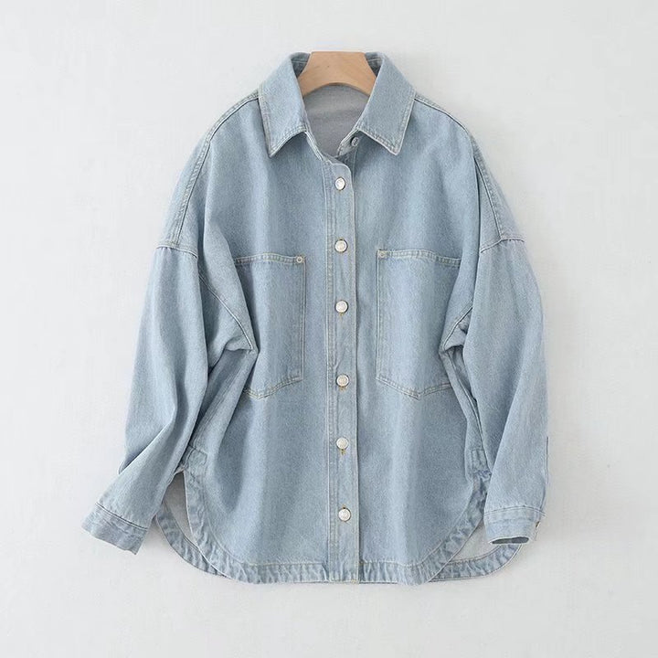 Damen Oversize Jeanshemd‑Jacke mit aufgesetzten Taschen und abgerundetem Saum Echo Archiv