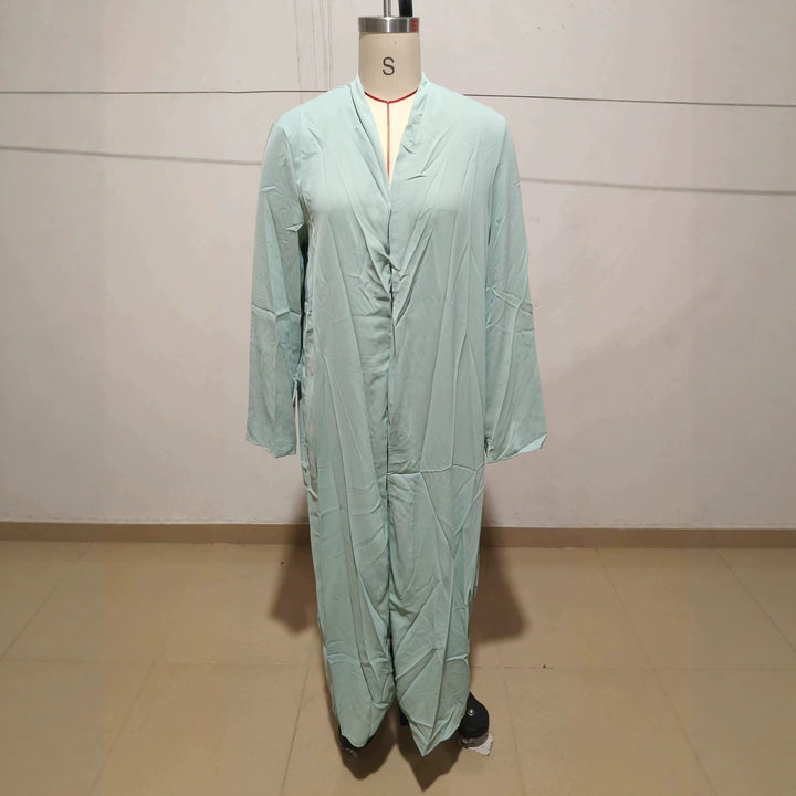 Damen Langer Kaftan‑Mantel mit fließender V‑Ausschnitt Drapierung – Valéora