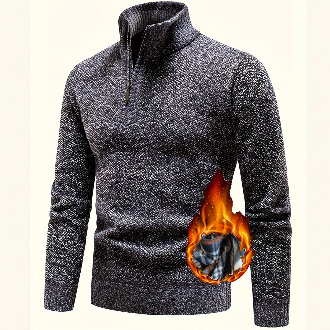 Herren Thermo-Strickpullover mit Stehkragen und Halbzip – Marzano