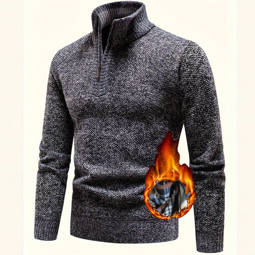 Herren Thermo-Strickpullover mit Stehkragen und Halbzip – Marzano