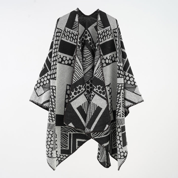 Damen Weichfallendes Jacquard-Cape mit geometrischem Allovermuster und offenem Kimono-Fall Echo Archiv