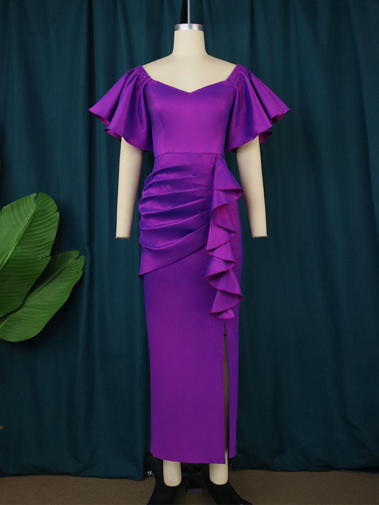 Damen Elegantes Maxikleid mit voluminösen Ärmeln und asymmetrischem Rüschen-Design Echo Archiv