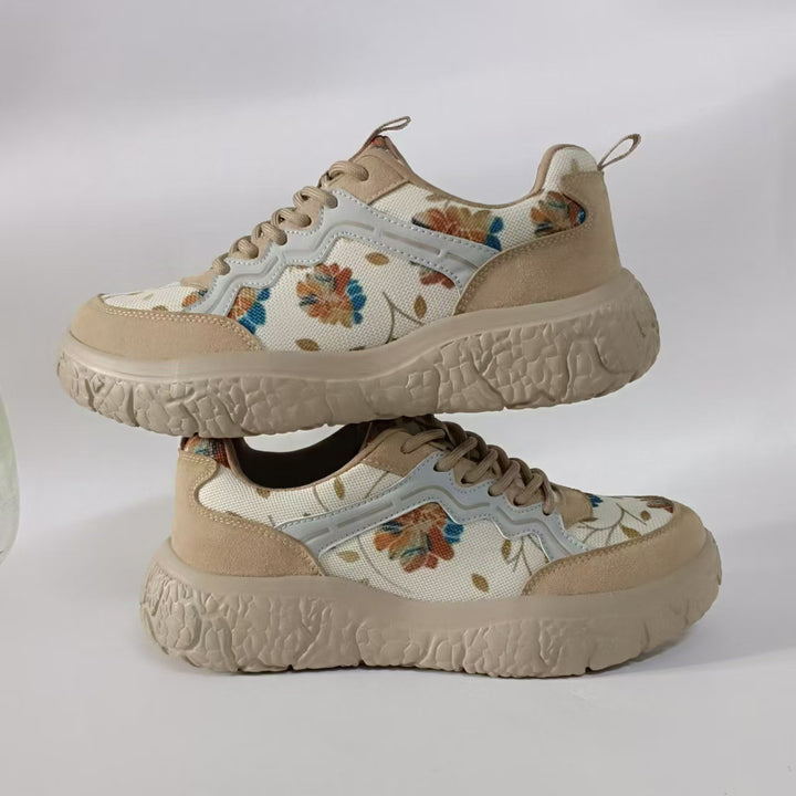 Damen nan modische Plateau-Sneaker mit floralem Canvasmuster und Velourslederbesatz Echo Archiv
