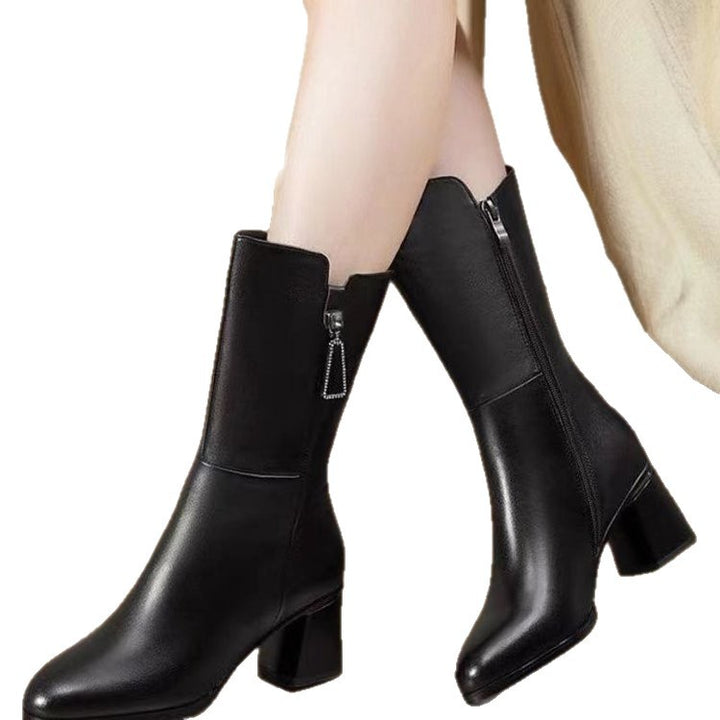 Damen Elegante Stiefeletten mit hohem Blockabsatz und Reißverschluss Echo Archiv