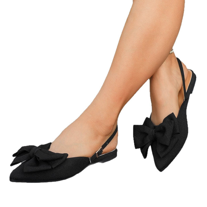 Damen Spitz zulaufende Slingback-Ballerinas mit großer Stoffschleife und flacher Gummisohle – Lioré