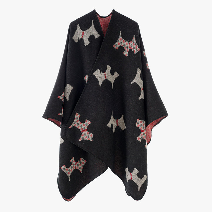 Damen Reversibler Wollmix-Umhang mit Terrier-Jacquardmuster – Avérine